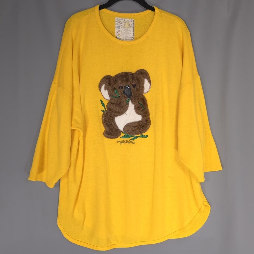 PAWS AND REFLECT KITTENS Sweatshirt XL Yellow Oversized Koala Bear VINTAGE 1987
